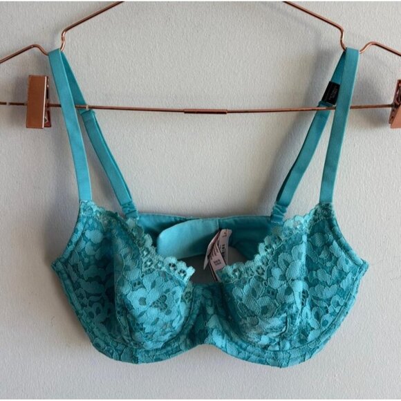 Victoria’s Secret "Body by Victoria" Multi-Lace Unlined Demi Bra Blue Sz 34D - Picture 2 of 7